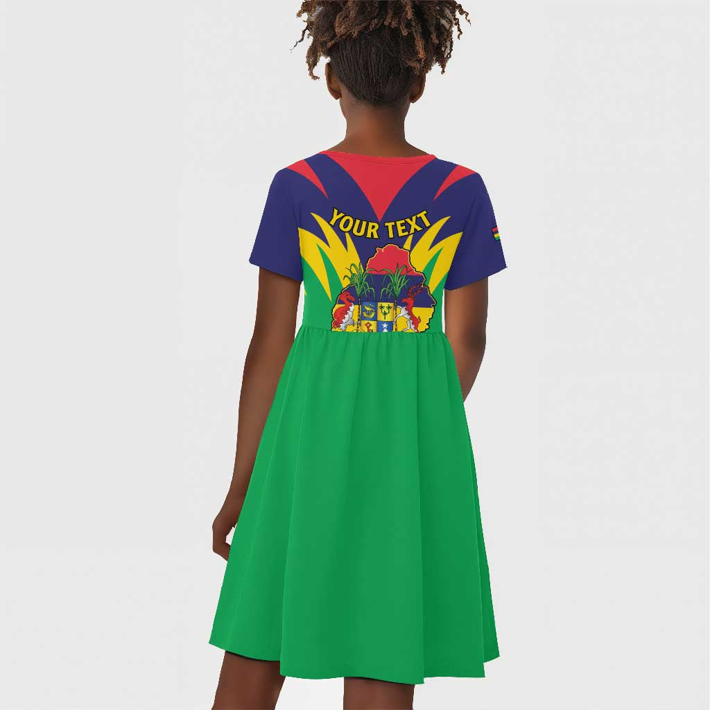 Personalised Republique de Maurice Kid Short Sleeve Dress Coat Of Arms Flag Style