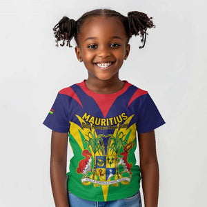 Personalised Republique de Maurice Kid T shirt Coat Of Arms Flag Style