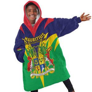 Personalised Republique de Maurice Kid Wearable Blanket Hoodie Coat Of Arms Flag Style