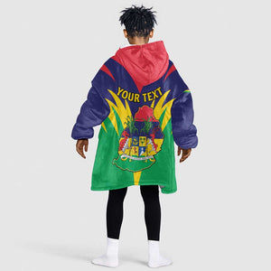 Personalised Republique de Maurice Kid Wearable Blanket Hoodie Coat Of Arms Flag Style