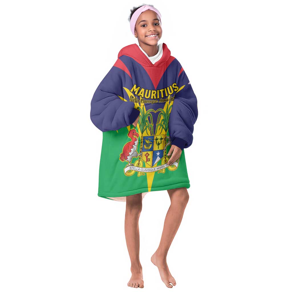 Personalised Republique de Maurice Kid Wearable Blanket Hoodie Coat Of Arms Flag Style