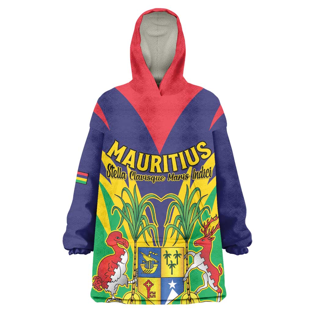 Personalised Republique de Maurice Kid Wearable Blanket Hoodie Coat Of Arms Flag Style
