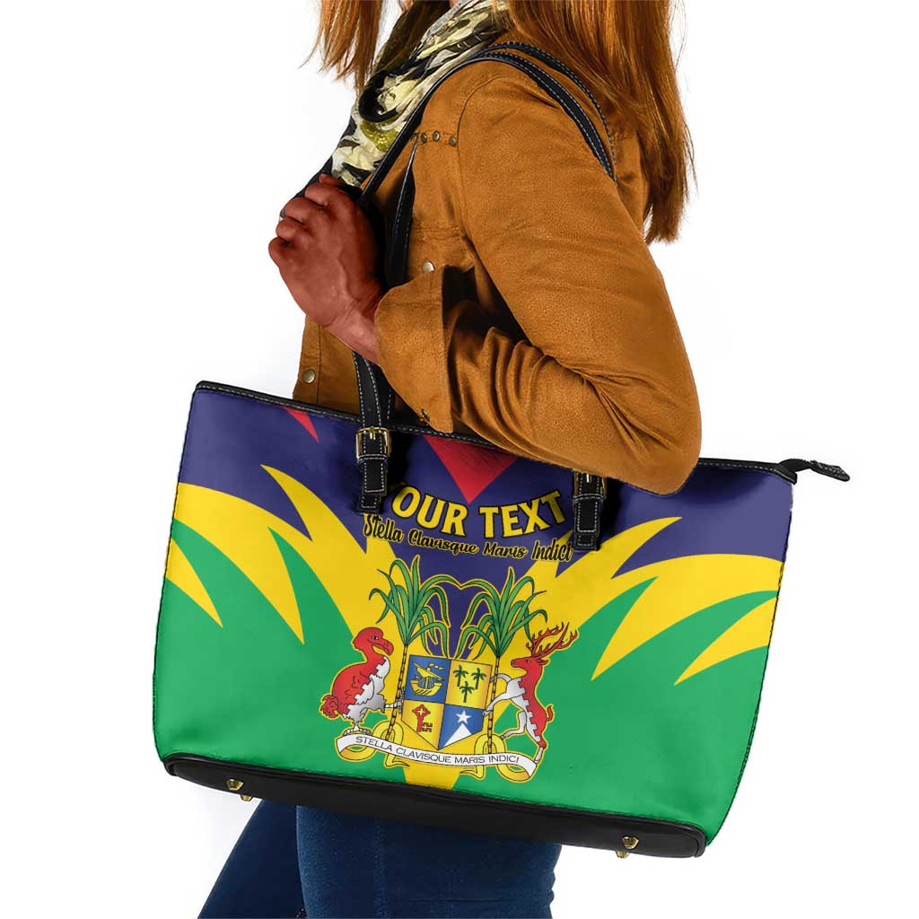 Personalised Republique de Maurice Leather Tote Bag Coat Of Arms Flag Style