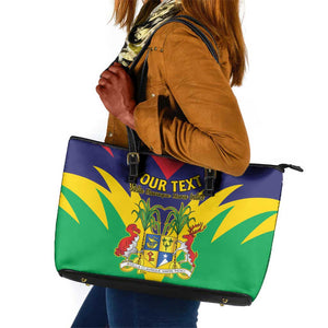 Personalised Republique de Maurice Leather Tote Bag Coat Of Arms Flag Style