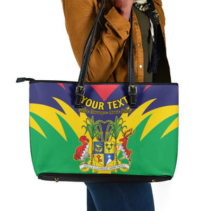 Personalised Republique de Maurice Leather Tote Bag Coat Of Arms Flag Style