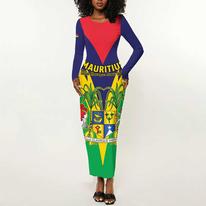 Personalised Republique de Maurice Long Sleeve Bodycon Dress Coat Of Arms Flag Style LT15