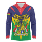 Personalised Republique de Maurice Long Sleeve Polo Shirt Coat Of Arms Flag Style