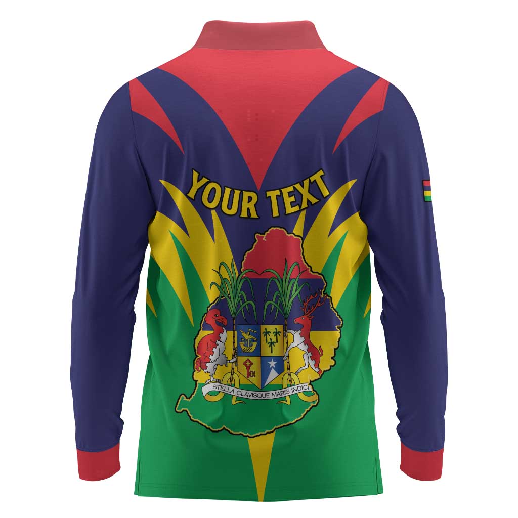 Personalised Republique de Maurice Long Sleeve Polo Shirt Coat Of Arms Flag Style