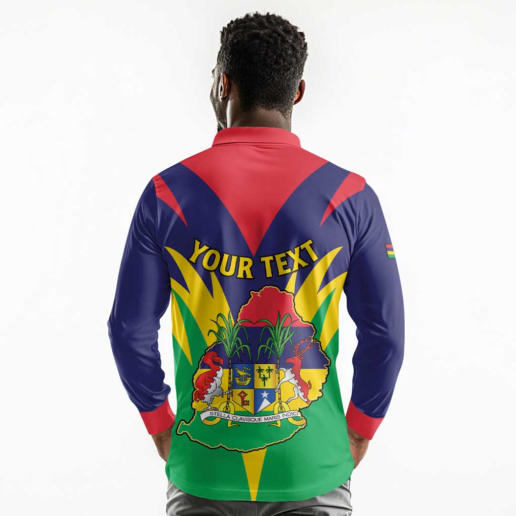 Personalised Republique de Maurice Long Sleeve Polo Shirt Coat Of Arms Flag Style