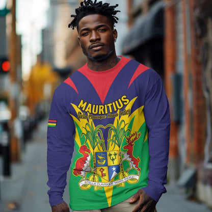Personalised Republique de Maurice Long Sleeve Shirt Coat Of Arms Flag Style