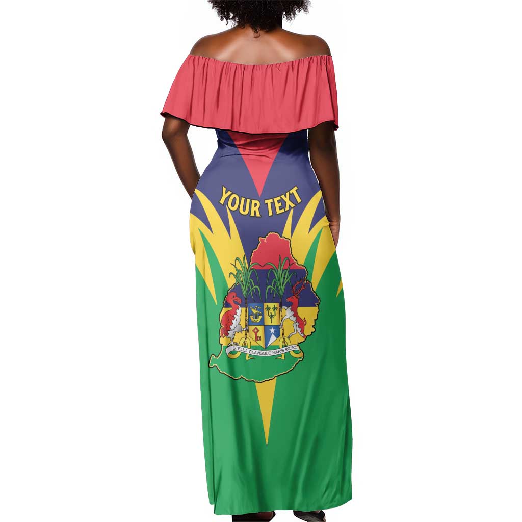 Personalised Republique de Maurice Off Shoulder Maxi Dress Coat Of Arms Flag Style