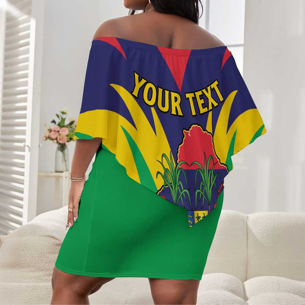 Personalised Republique de Maurice Off Shoulder Short Dress Coat Of Arms Flag Style