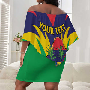 Personalised Republique de Maurice Off Shoulder Short Dress Coat Of Arms Flag Style