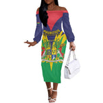 Personalised Republique de Maurice Off The Shoulder Long Sleeve Dress Coat Of Arms Flag Style