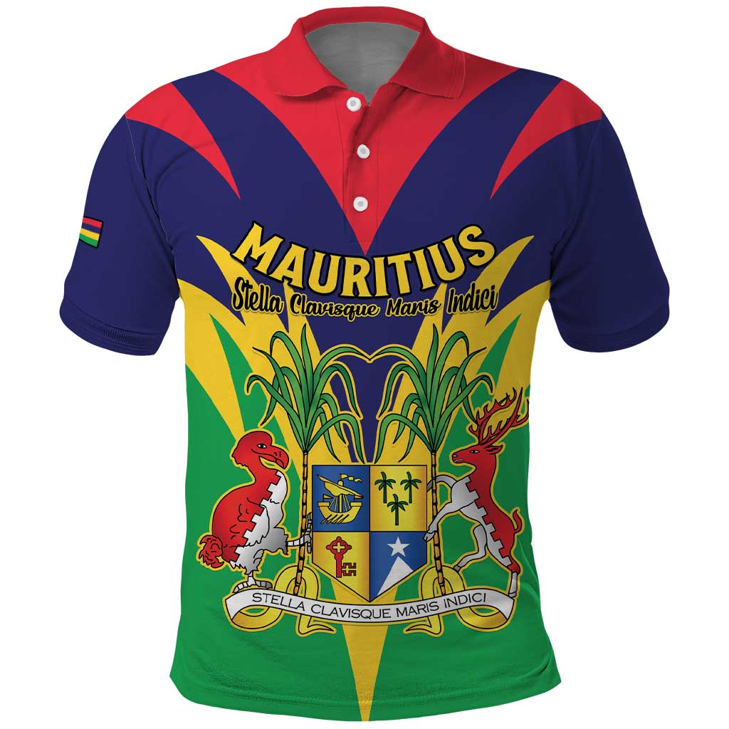 Personalised Republique de Maurice Polo Shirt Coat Of Arms Flag Style