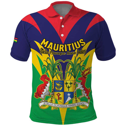 Personalised Republique de Maurice Polo Shirt Coat Of Arms Flag Style