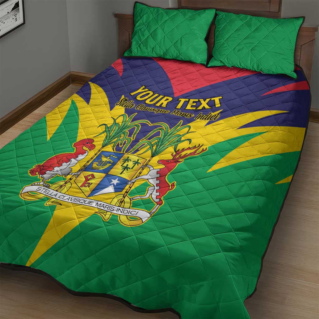 Personalised Republique de Maurice Quilt Bed Set Coat Of Arms Flag Style