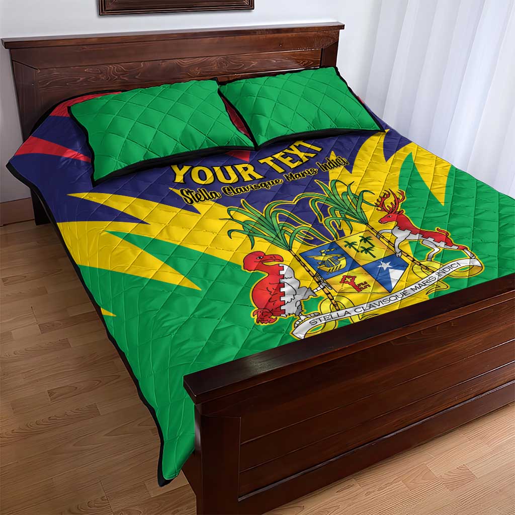 Personalised Republique de Maurice Quilt Bed Set Coat Of Arms Flag Style