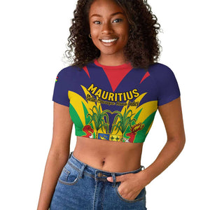 Personalised Republique de Maurice Raglan Cropped T shirt Coat Of Arms Flag Style