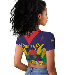 Personalised Republique de Maurice Raglan Cropped T shirt Coat Of Arms Flag Style
