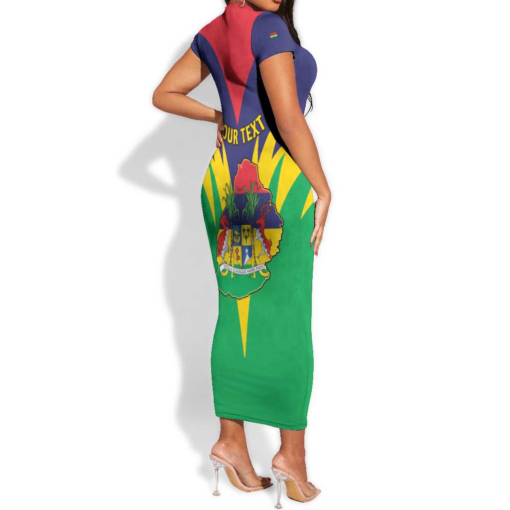 Personalised Republique de Maurice Short Sleeve Bodycon Dress Coat Of Arms Flag Style LT15