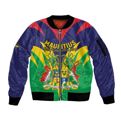 Personalised Republique de Maurice Sleeve Zip Bomber Jacket Coat Of Arms Flag Style