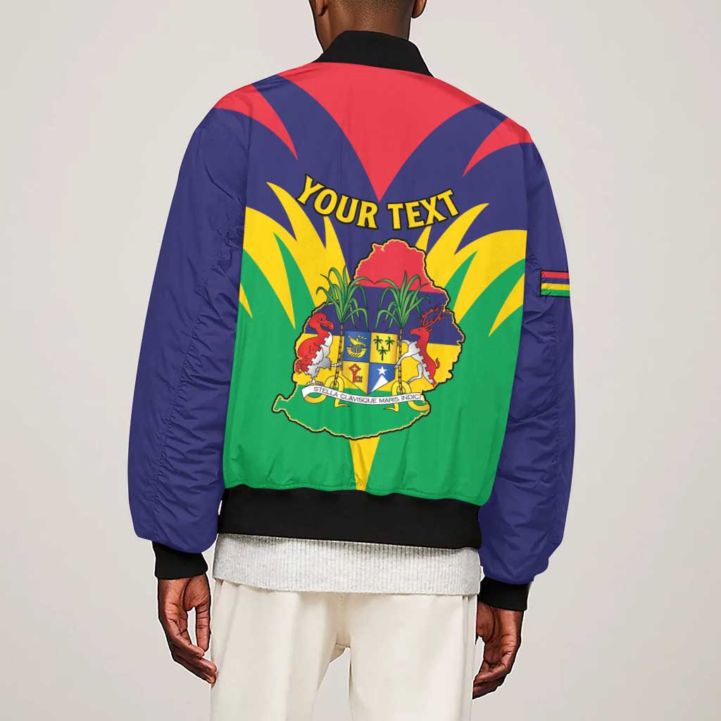 Personalised Republique de Maurice Sleeve Zip Bomber Jacket Coat Of Arms Flag Style
