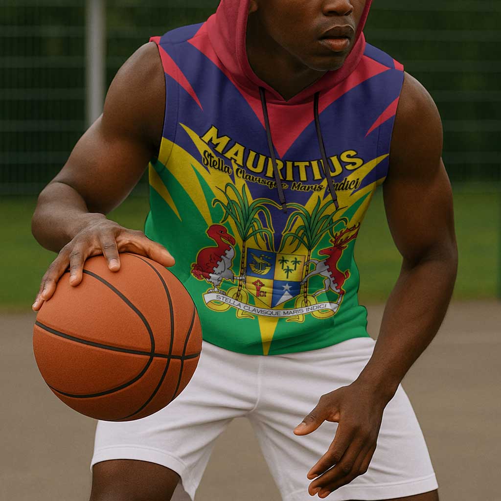 Personalised Republique de Maurice Sleeveless Hoodie Coat Of Arms Flag Style - African Pride