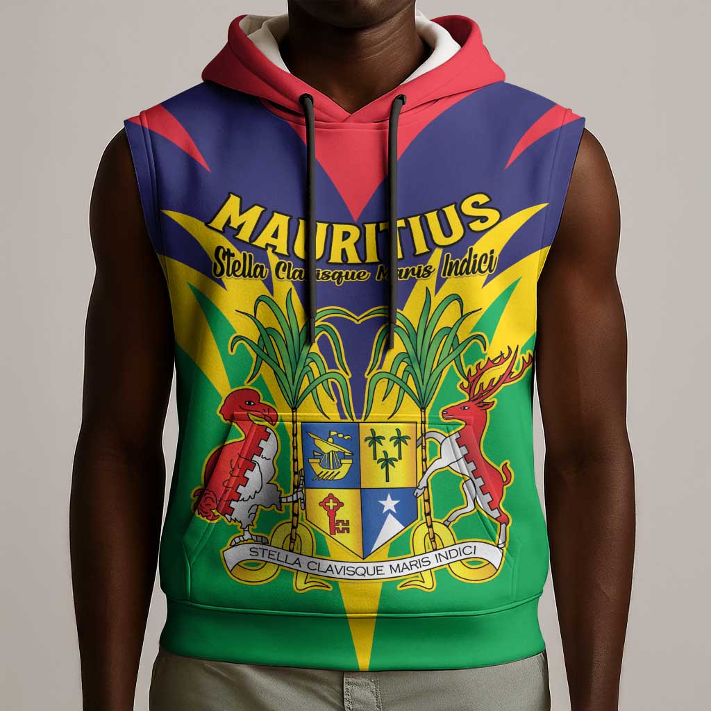 Personalised Republique de Maurice Sleeveless Hoodie Coat Of Arms Flag Style - African Pride