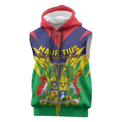 Personalised Republique de Maurice Sleeveless Zip Hoodie Coat Of Arms Flag Style - African Pride