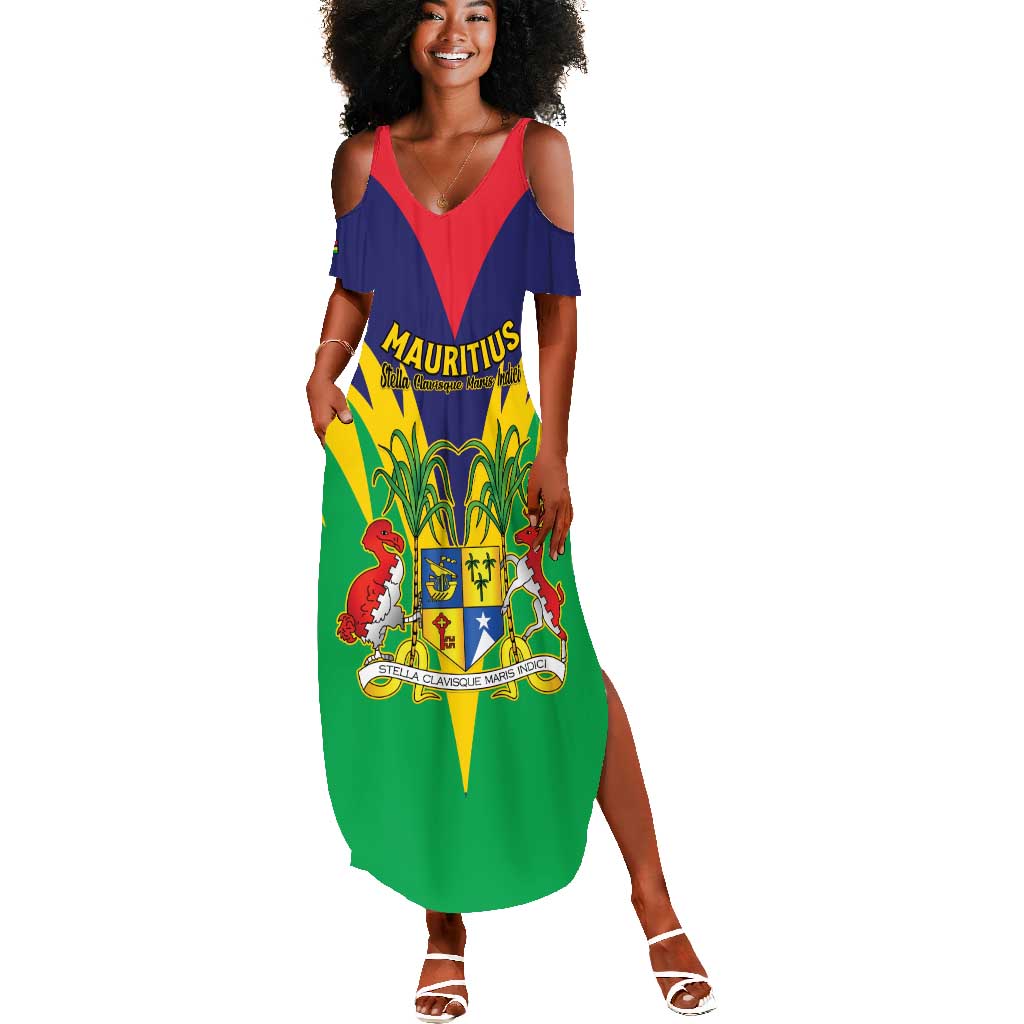 Personalised Republique de Maurice Summer Maxi Dress Coat Of Arms Flag Style