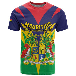 Personalised Republique de Maurice T shirt Coat Of Arms Flag Style
