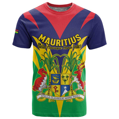 Personalised Republique de Maurice T shirt Coat Of Arms Flag Style