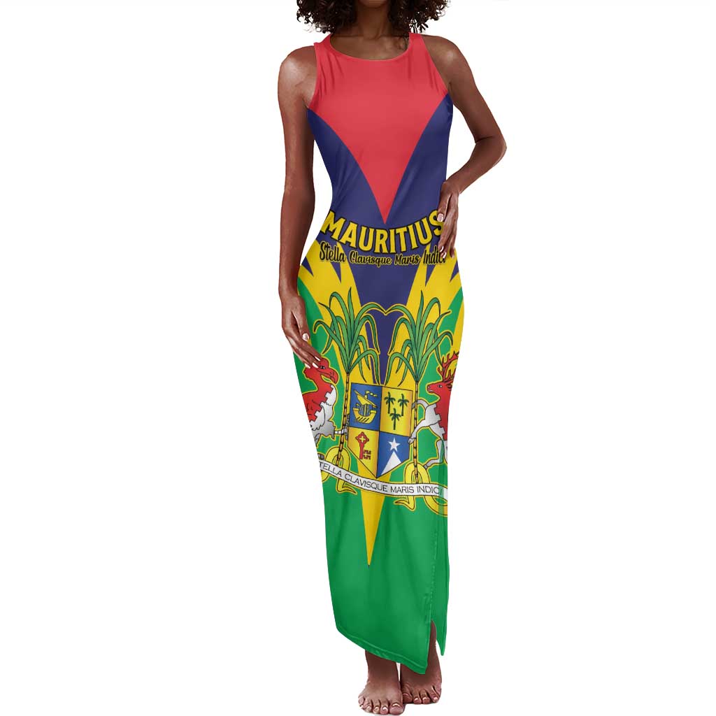 Personalised Republique de Maurice Tank Maxi Dress Coat Of Arms Flag Style