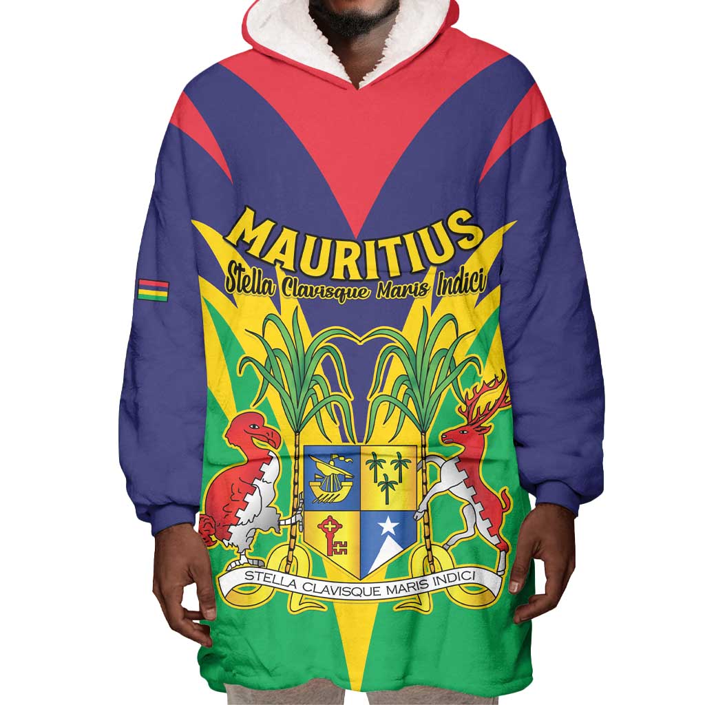 Personalised Republique de Maurice Wearable Blanket Hoodie Coat Of Arms Flag Style