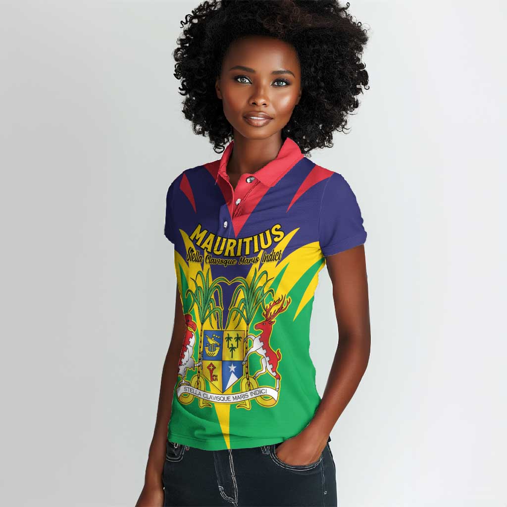 Personalised Republique de Maurice Women Polo Shirt Coat Of Arms Flag Style