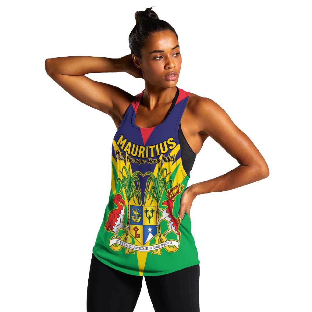 Personalised Republique de Maurice Women Racerback Tank Coat Of Arms Flag Style