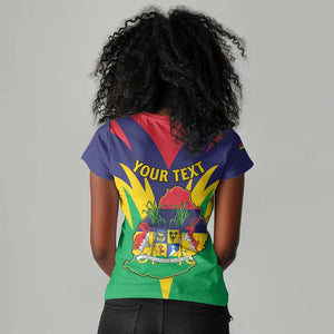 Personalised Republique de Maurice Women V-Neck T-Shirt Coat Of Arms Flag Style