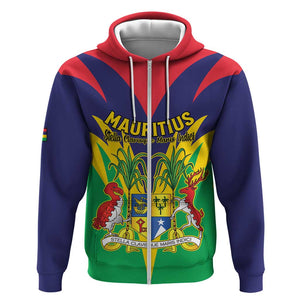 Personalised Republique de Maurice Zip Hoodie Coat Of Arms Flag Style