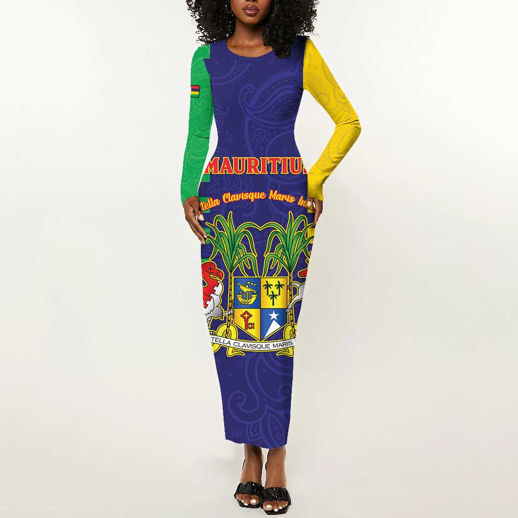 Personalised Republique de Maurice Long Sleeve Bodycon Dress Stella Clavisque Maris Indici LT15