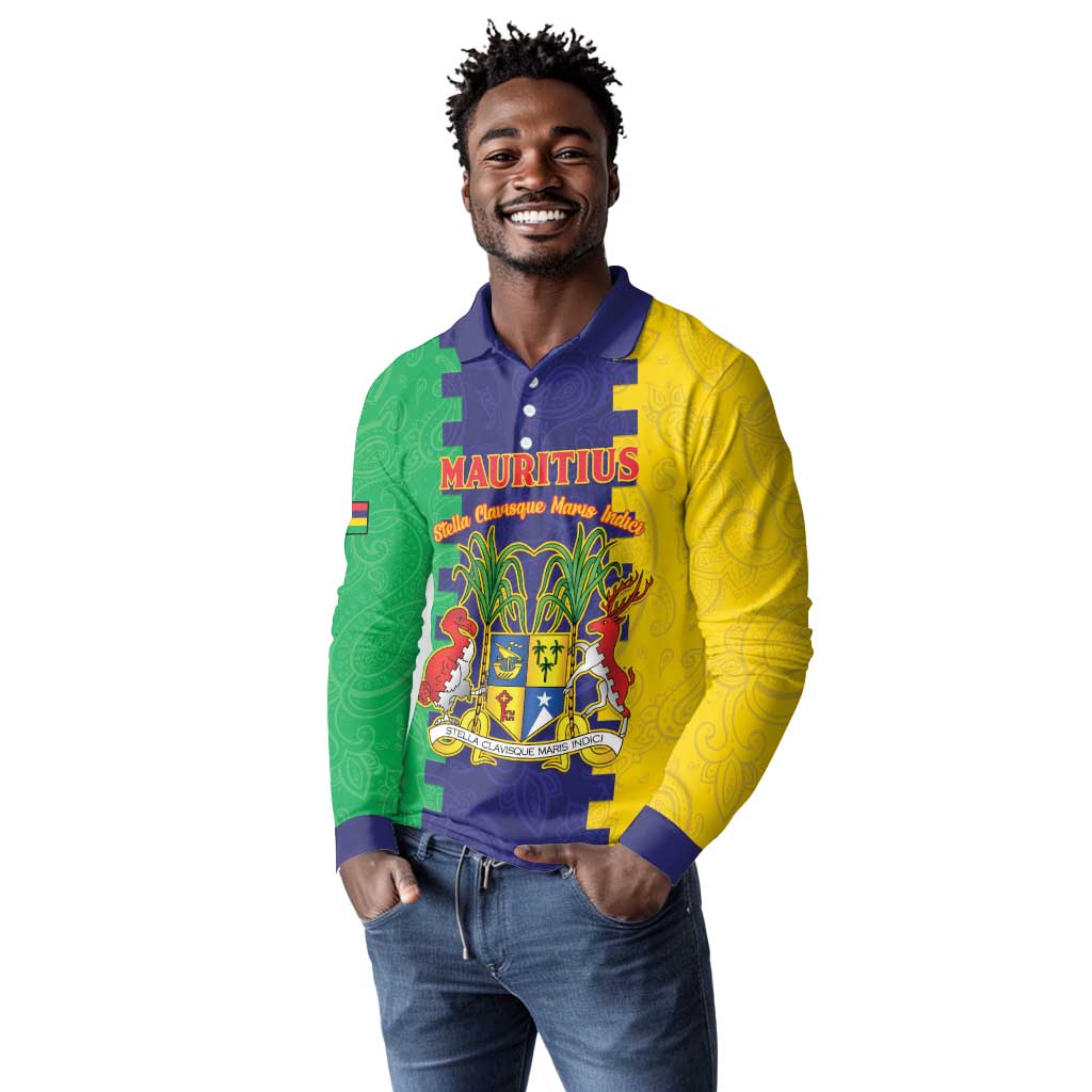 Personalised Republique de Maurice Long Sleeve Polo Shirt Stella Clavisque Maris Indici