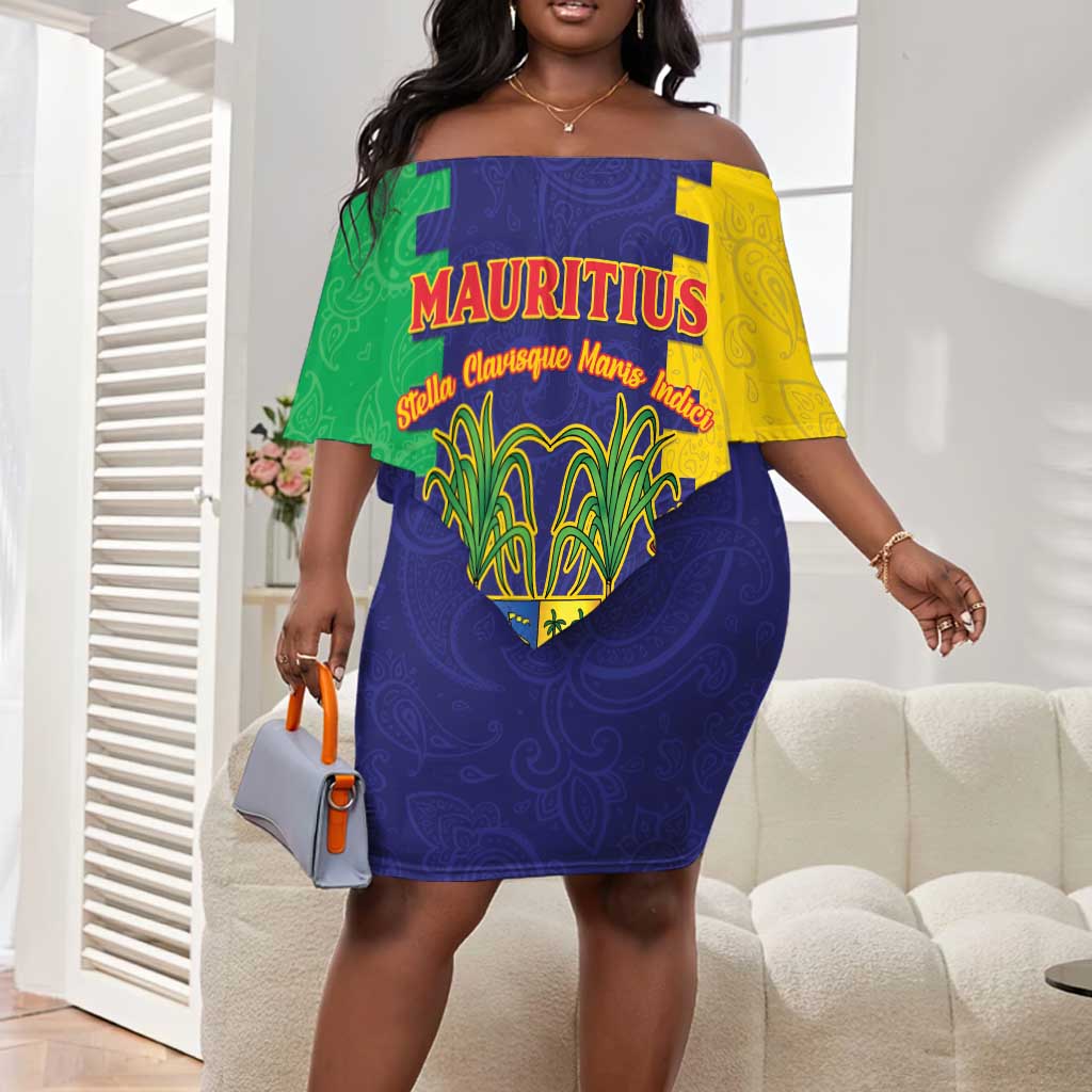 Personalised Republique de Maurice Off Shoulder Short Dress Stella Clavisque Maris Indici