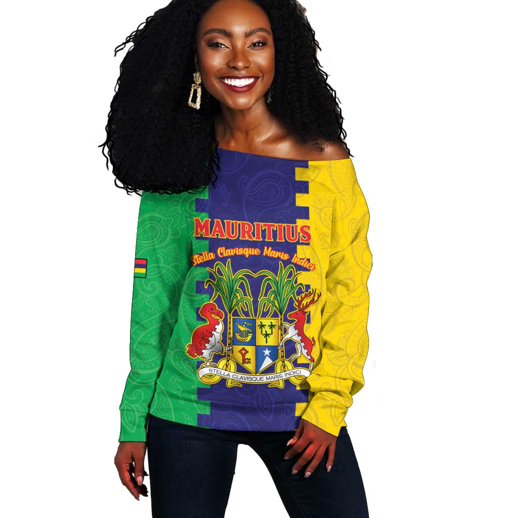 Personalised Republique de Maurice Off Shoulder Sweater Stella Clavisque Maris Indici