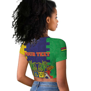 Personalised Republique de Maurice Raglan Cropped T shirt Stella Clavisque Maris Indici