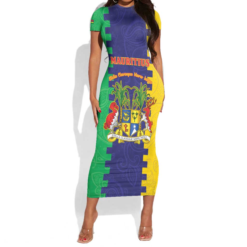 Personalised Republique de Maurice Short Sleeve Bodycon Dress Stella Clavisque Maris Indici LT15