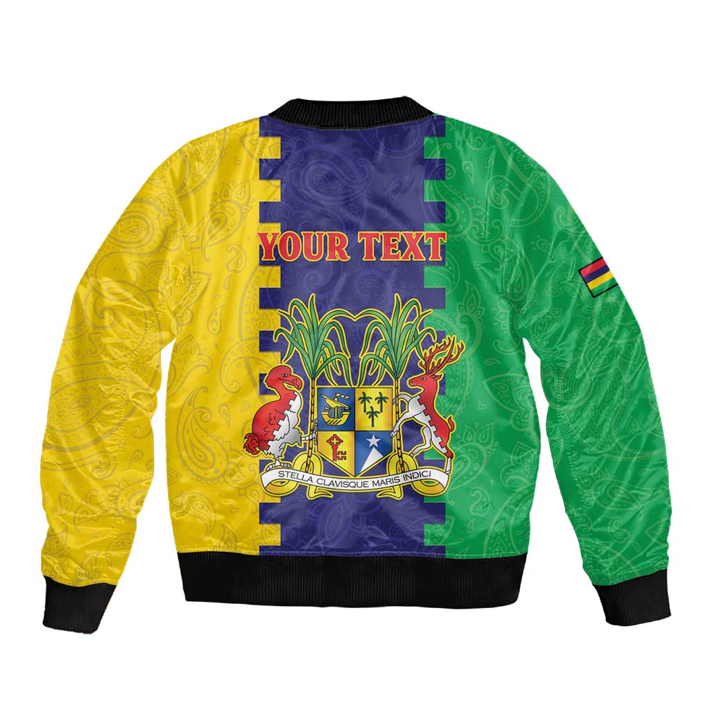 Personalised Republique de Maurice Sleeve Zip Bomber Jacket Stella Clavisque Maris Indici