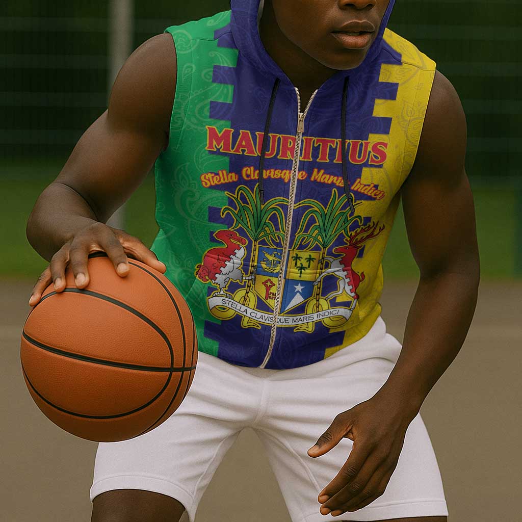 Personalised Republique de Maurice Sleeveless Zip Hoodie Stella Clavisque Maris Indici - African Pride