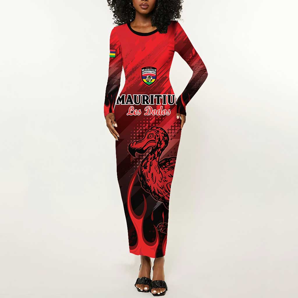 Personalised Mauritius Football Long Sleeve Bodycon Dress Go Les Dodos Go LT15