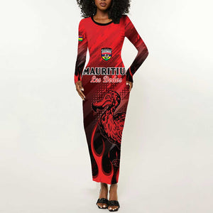 Personalised Mauritius Football Long Sleeve Bodycon Dress Go Les Dodos Go LT15