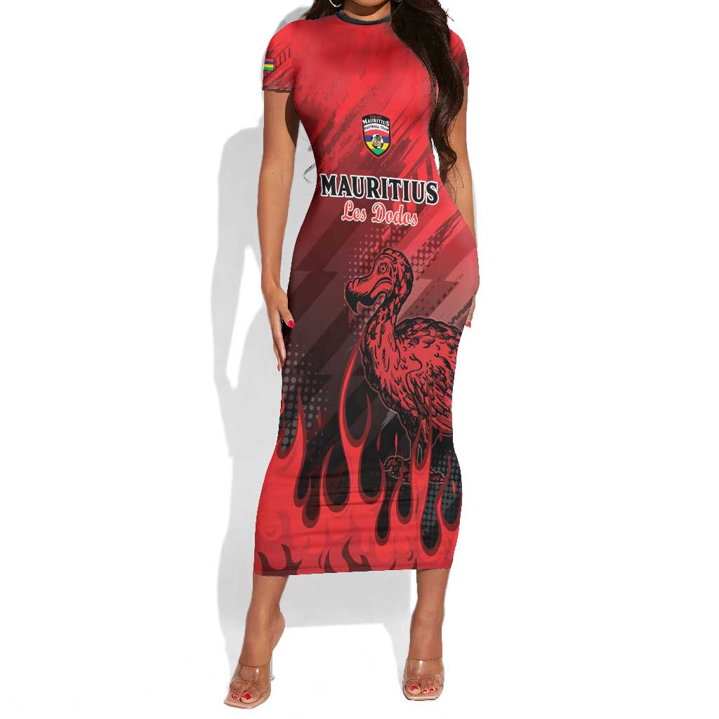 Personalised Mauritius Football Short Sleeve Bodycon Dress Go Les Dodos Go LT15